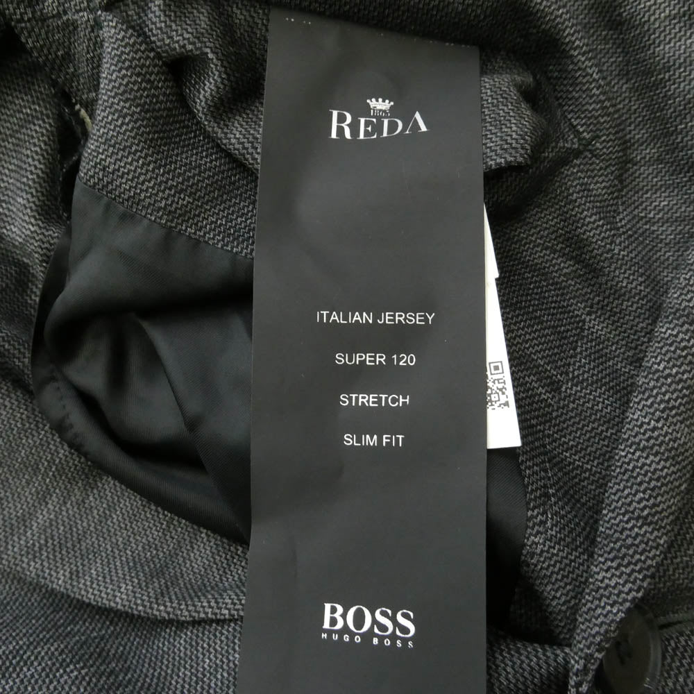 HUGO BOSS ヒューゴボス REDA社製 セットアップ スーツ Super120 スリムフィット ストレッチ ジャージー 2Bテーラードジャケット パンツ 2ピースセット グレー系 48【中古】
