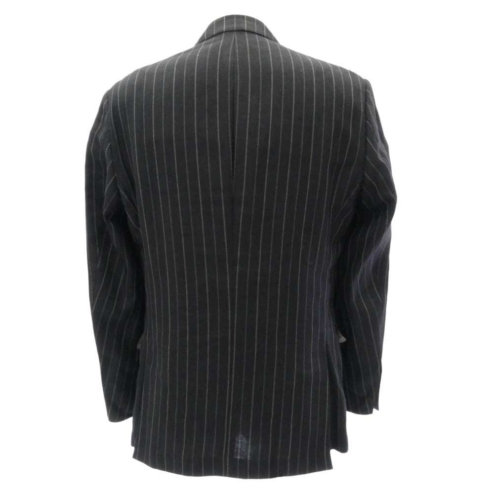 HUGO BOSS ヒューゴボス 3B テーラードジャケット パンツ リネン ウール スーツ ストライプ ２ピースセットアップ ネイビー系 48【中古】