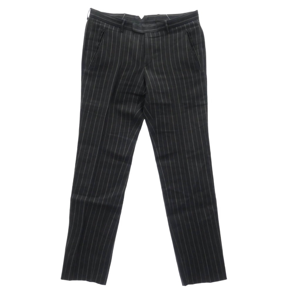 HUGO BOSS ヒューゴボス 3B テーラードジャケット パンツ リネン ウール スーツ ストライプ ２ピースセットアップ ネイビー系 48【中古】