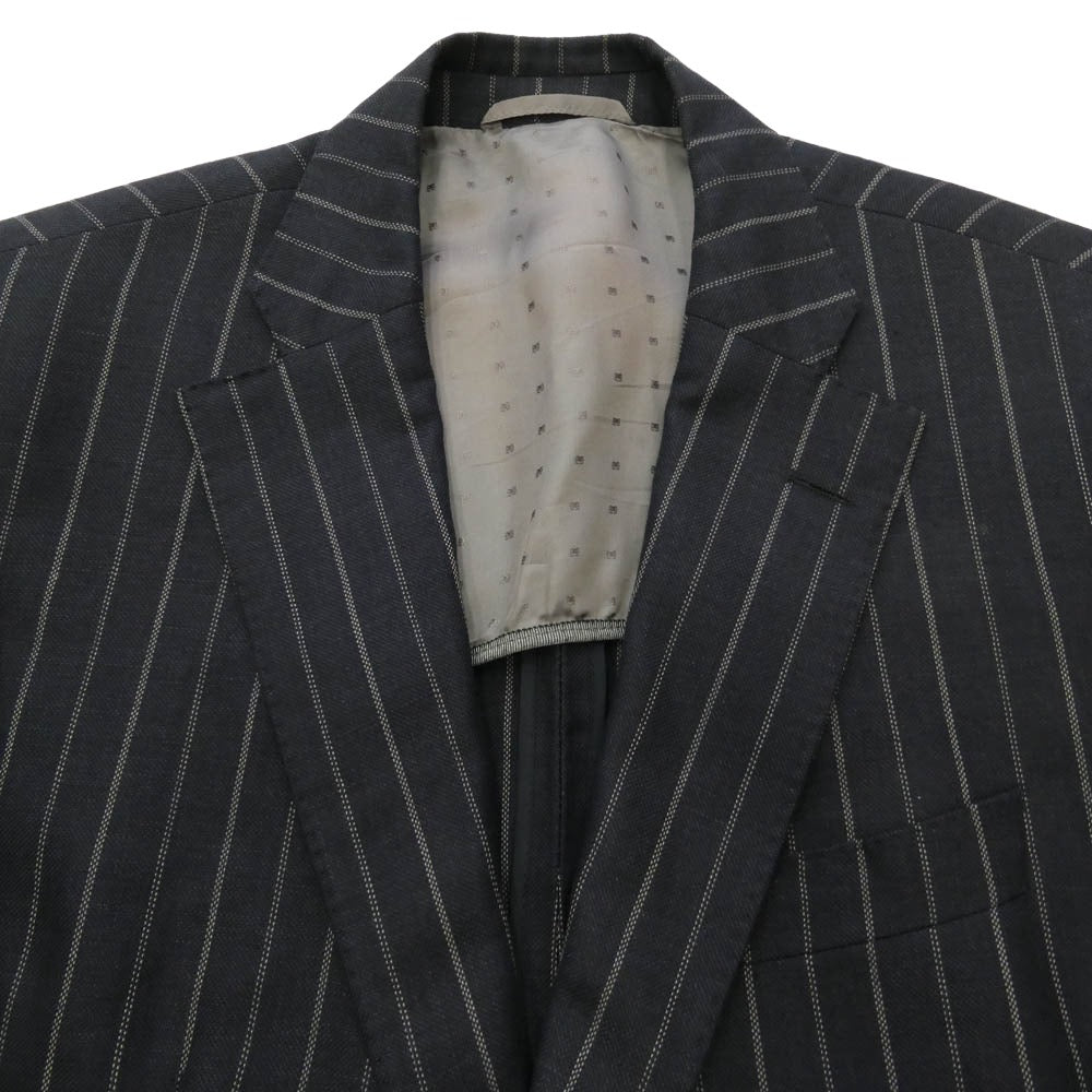 HUGO BOSS ヒューゴボス 3B テーラードジャケット パンツ リネン ウール スーツ ストライプ ２ピースセットアップ ネイビー系 48【中古】
