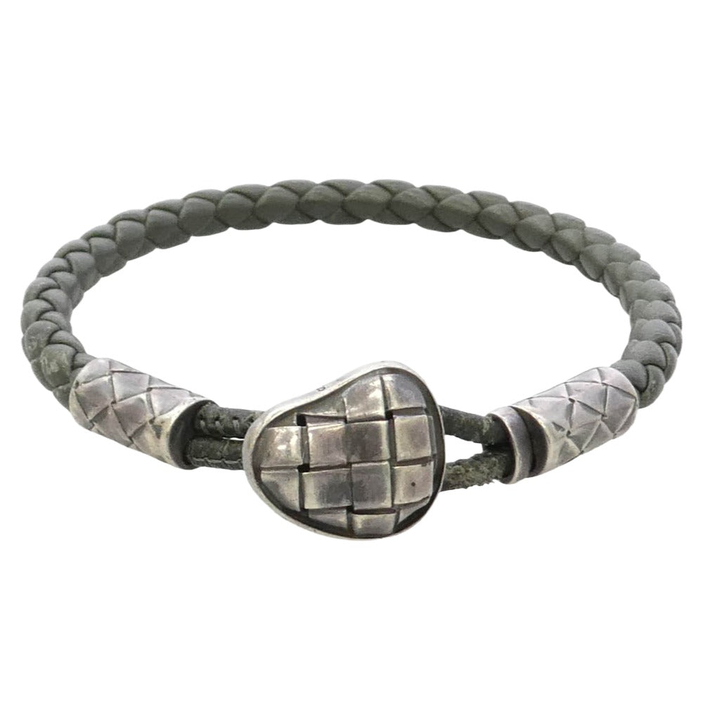 BOTTEGAVENETA ボッテガヴェネタ Intrecciato イントレチャート レザー ブレスレット イタリア製 シルバー ハート ブラック系 シルバー系【中古】
