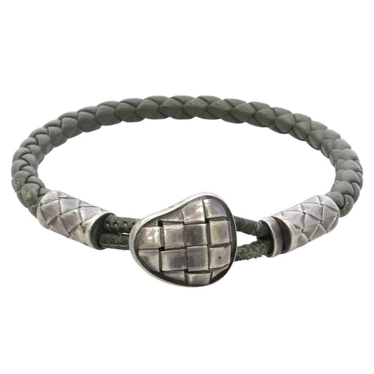 BOTTEGAVENETA ボッテガヴェネタ Intrecciato イントレチャート レザー ブレスレット イタリア製 シルバー ハート ブラック系 シルバー系【中古】