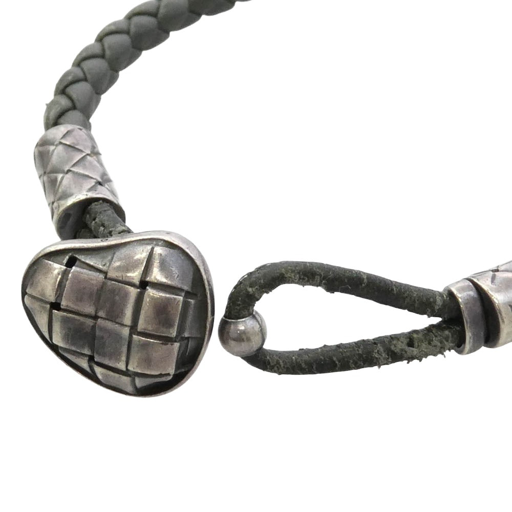 BOTTEGAVENETA ボッテガヴェネタ Intrecciato イントレチャート レザー ブレスレット イタリア製 シルバー ハート ブラック系 シルバー系【中古】