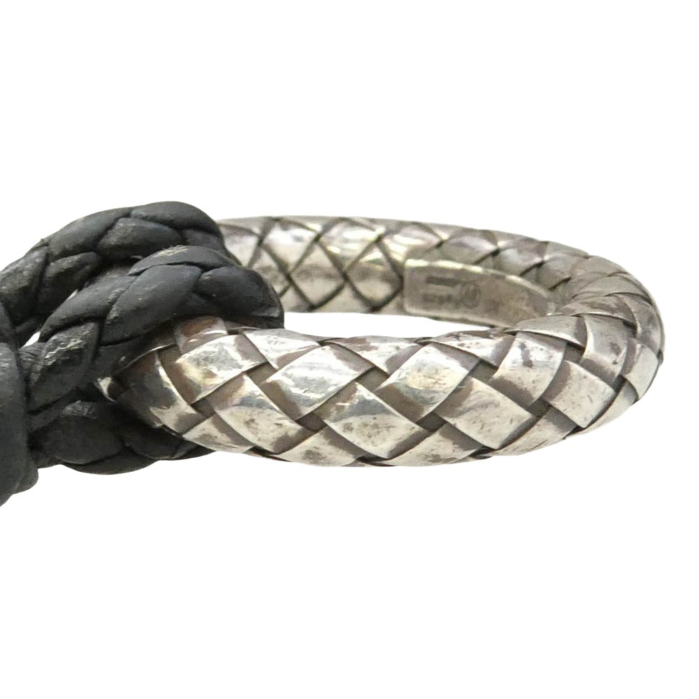 BOTTEGAVENETA ボッテガヴェネタ Intrecciato イントレチャート シルバー リング レザーネックレス イタリア製 シルバー系 ブラック系【中古】