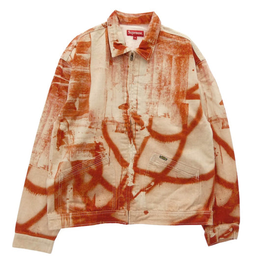 Supreme シュプリーム 21AW x Christopher Wool クリストファー ウール デニム ワーク ジップアップ ジャケット ブルゾン オレンジ系 M【極上美品】【中古】