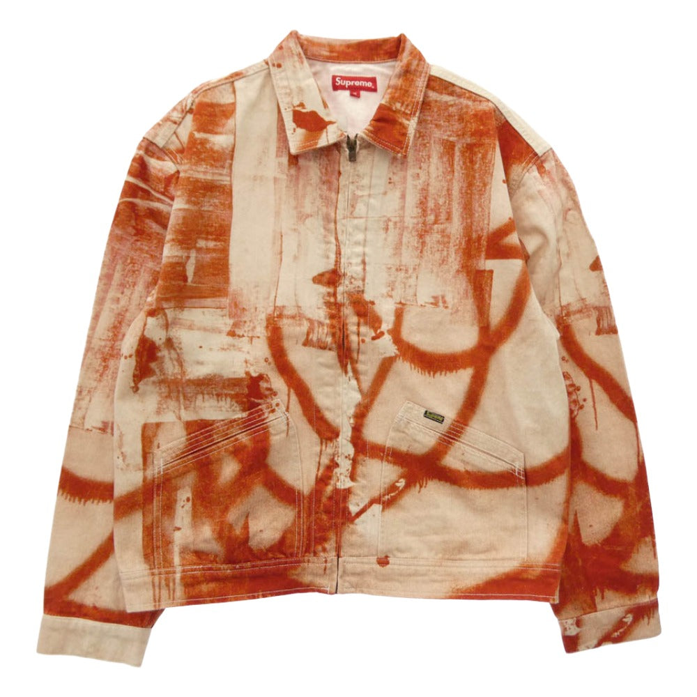 Supreme シュプリーム 21AW x Christopher Wool クリストファー ウール デニム ワーク ジップアップ ジャケット ブルゾン オレンジ系 M【極上美品】【中古】