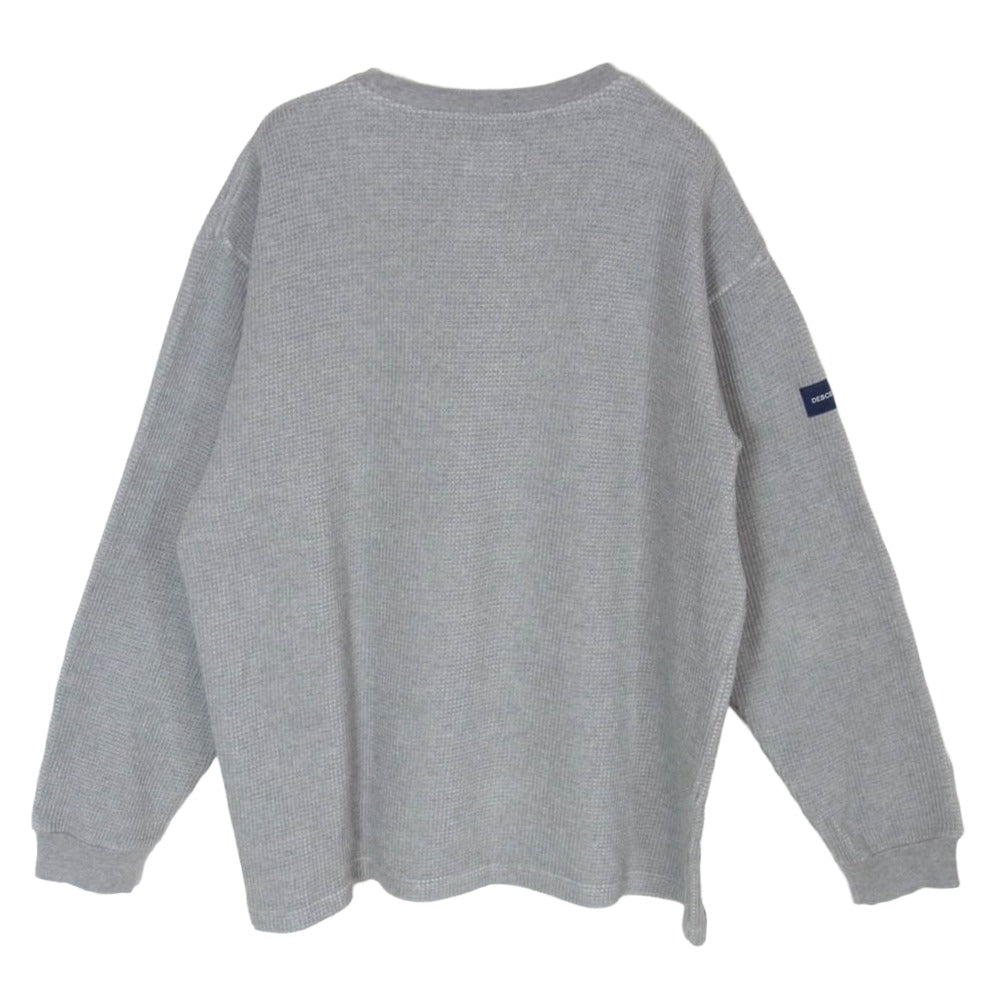 DESCENDANT ディセンダント ロゴ 刺繍 ワッフル サーマル クルーネック ニット セーター グレー系 2【中古】