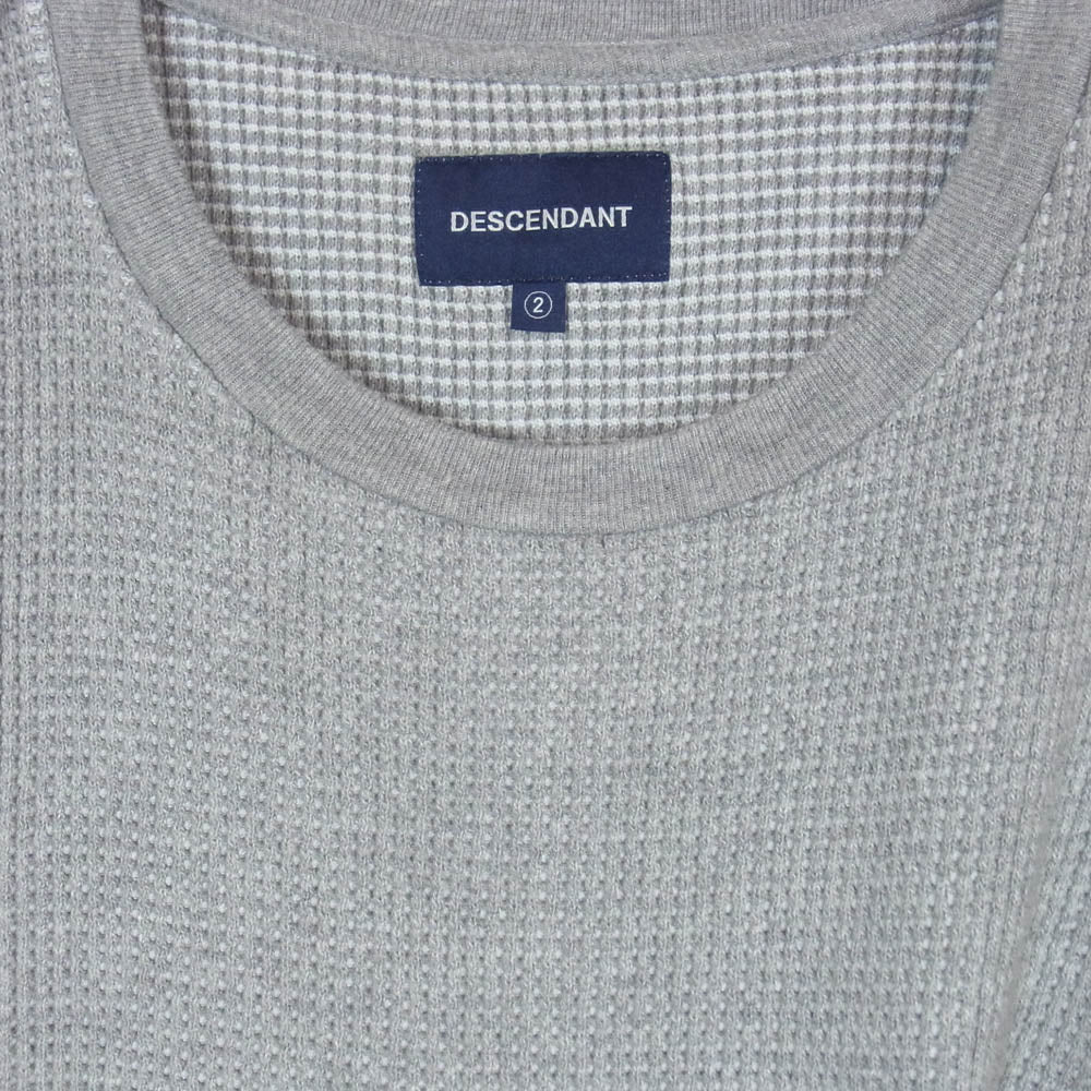 DESCENDANT ディセンダント ロゴ 刺繍 ワッフル サーマル クルーネック ニット セーター グレー系 2【中古】