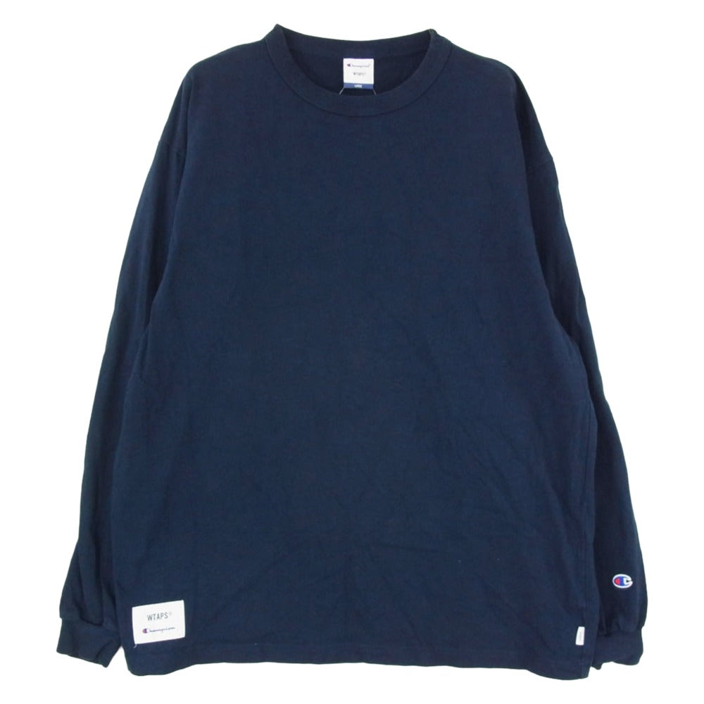 WTAPS ダブルタップス Champion チャンピオン 21SS C8-T410 × Champion Crewneck L/S Tee チャンピオン クルーネック ロングスリーブ カットソー Tシャツ ネイビー系 L【中古】