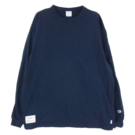WTAPS ダブルタップス Champion チャンピオン 21SS C8-T410 × Champion Crewneck L/S Tee チャンピオン クルーネック ロングスリーブ カットソー Tシャツ ネイビー系 L【中古】