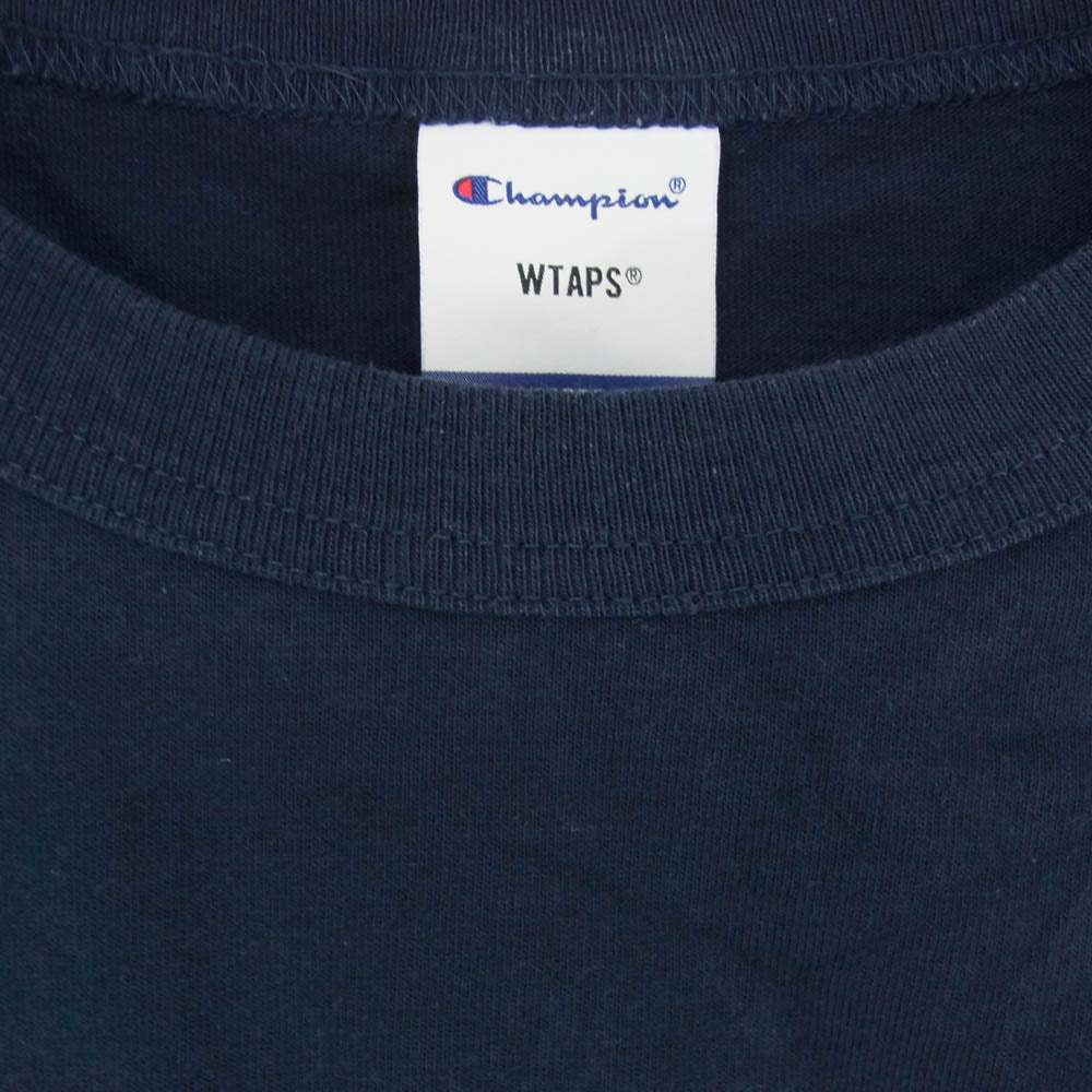 WTAPS ダブルタップス Champion チャンピオン 21SS C8-T410 × Champion Crewneck L/S Tee チャンピオン クルーネック ロングスリーブ カットソー Tシャツ ネイビー系 L【中古】