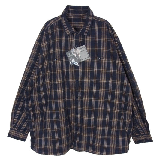 ブローシュア 222-10 WORKNEL SHIRTS チェック 長袖 ワークネルシャツ フランネルシャツ ネイビー系 L【新古品】【未使用】【中古】