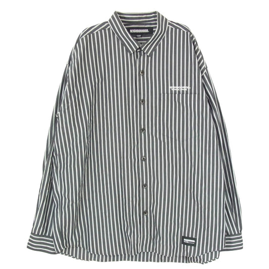 NEIGHBORHOOD ネイバーフッド 24SS 241AQNH-SHM02 STRIPE SHIRT LS ストライプ ロゴ コットン 長袖 シャツ ブラック系 XL【中古】