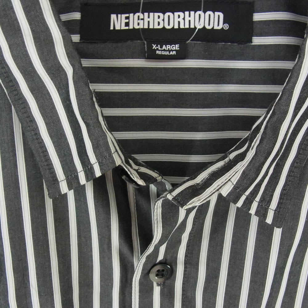 NEIGHBORHOOD ネイバーフッド 24SS 241AQNH-SHM02 STRIPE SHIRT LS ストライプ ロゴ コットン 長袖 シャツ ブラック系 XL【中古】