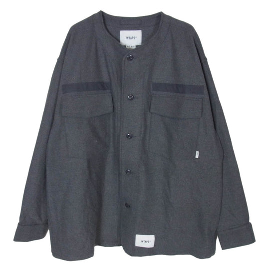WTAPS ダブルタップス 22AW 222WVDT-SHM04 Scout LS Rapo. Twill スカウト ロングスリーブ ラポ ツイル 長袖 ノーカラー ジャケット グレー系 3【中古】