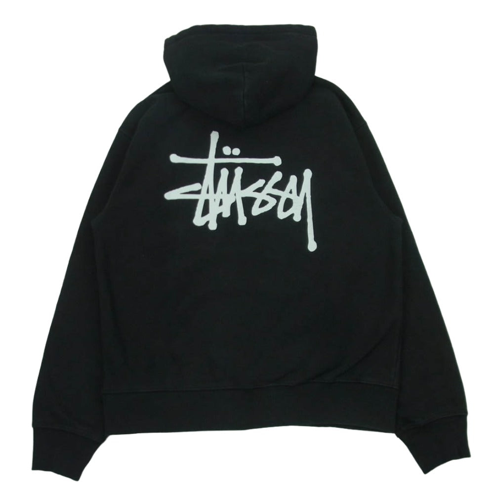 STUSSY ステューシー グアテマラ製 フロント バック ロゴプリント プルオーバー パーカー フーディー スウェットシャツ ブラック系 M【中古】