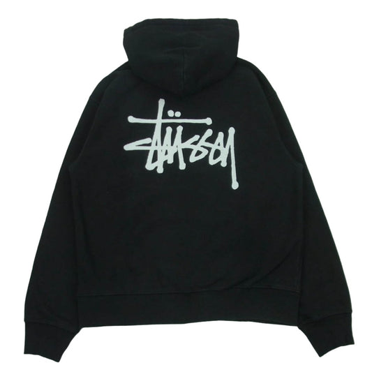 STUSSY ステューシー グアテマラ製 フロント バック ロゴプリント プルオーバー パーカー フーディー スウェットシャツ ブラック系 M【中古】