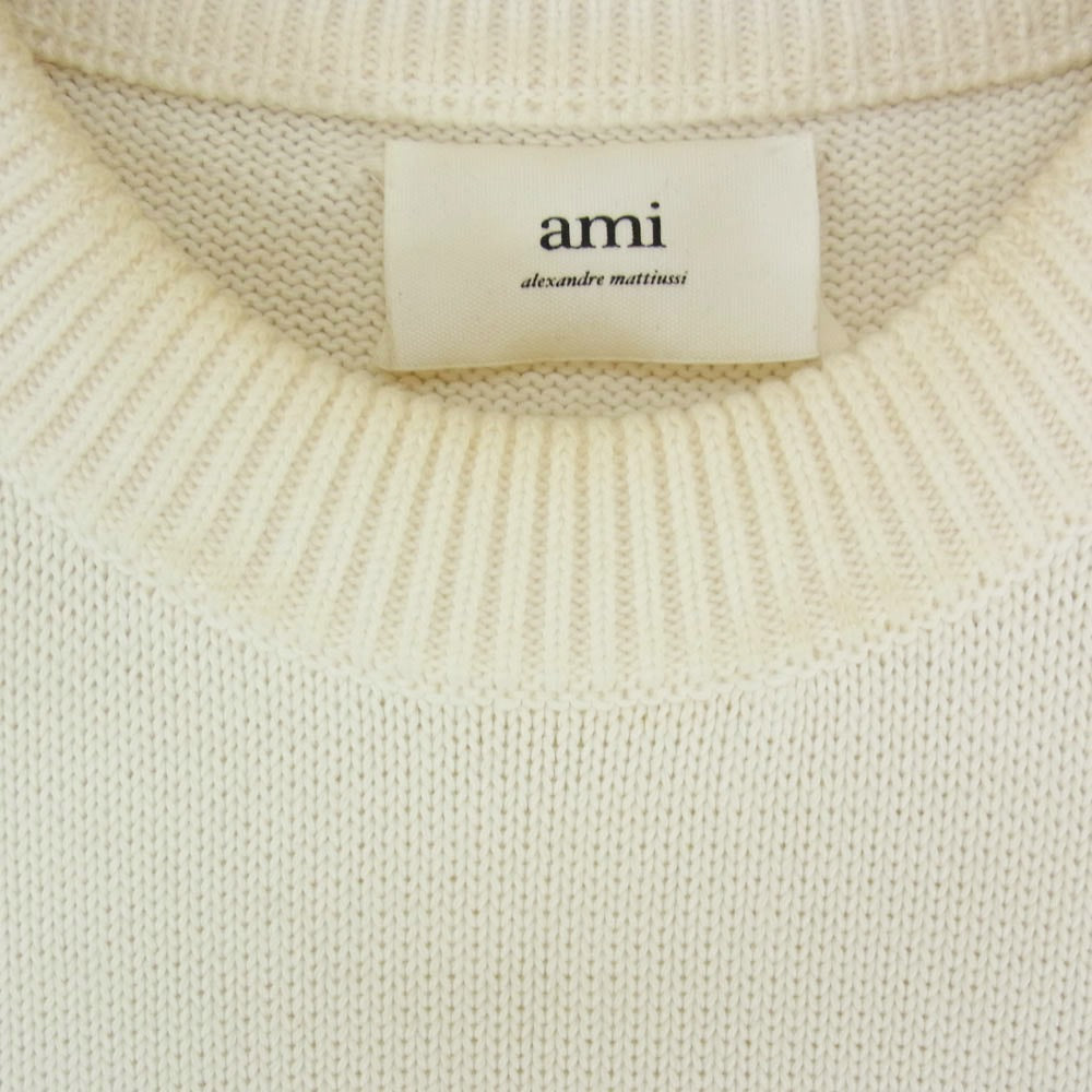 AMI PARIS アミパリス UKS004.016 ハートロゴ ストライプ コットン ウール セーター オフホワイト系 L【中古】