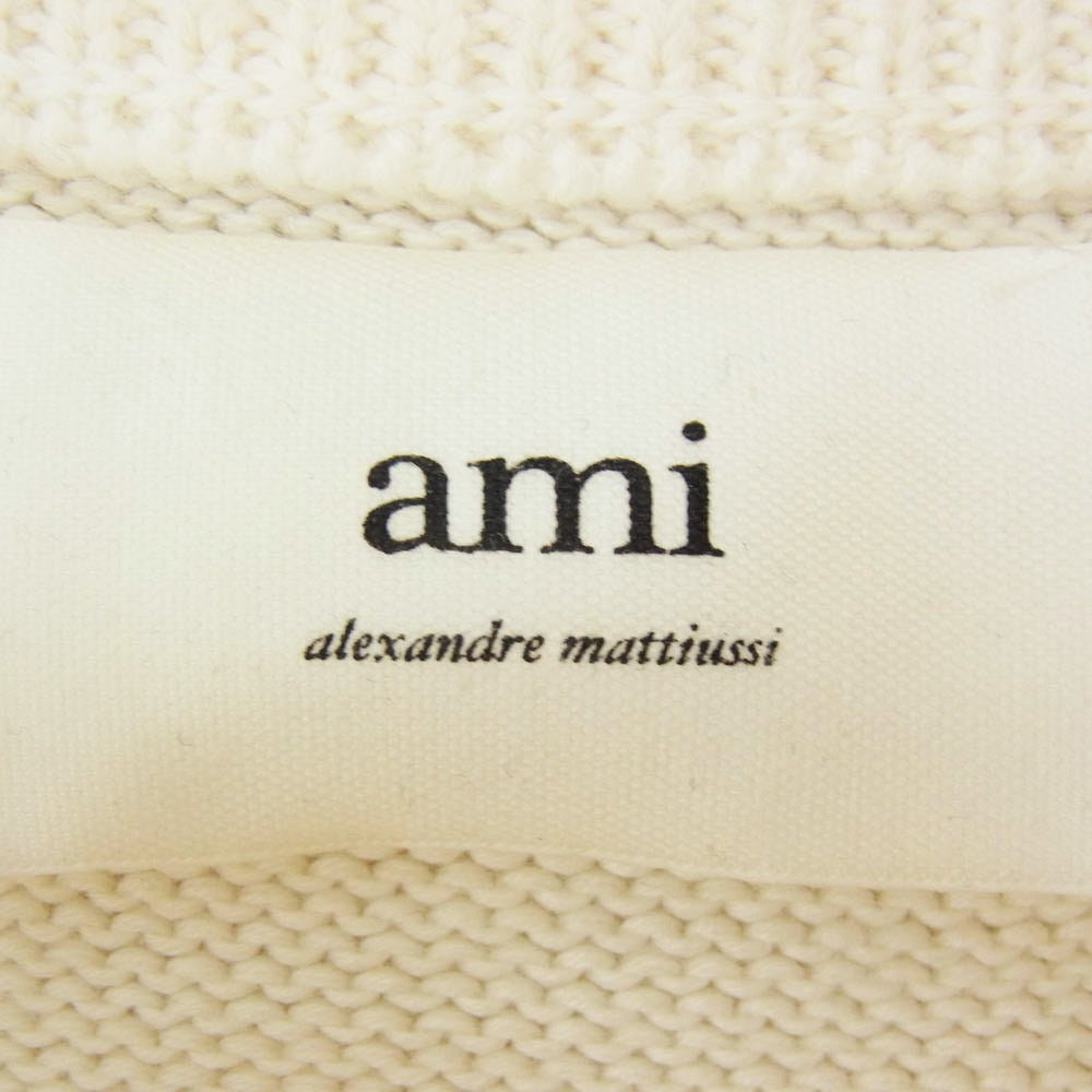AMI PARIS アミパリス UKS004.016 ハートロゴ ストライプ コットン ウール セーター オフホワイト系 L【中古】