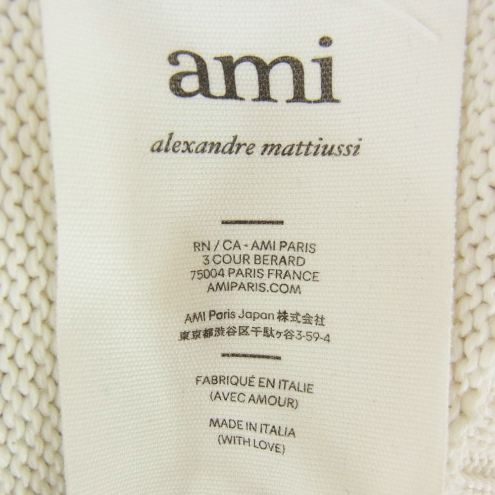 AMI PARIS アミパリス UKS004.016 ハートロゴ ストライプ コットン ウール セーター オフホワイト系 L【中古】