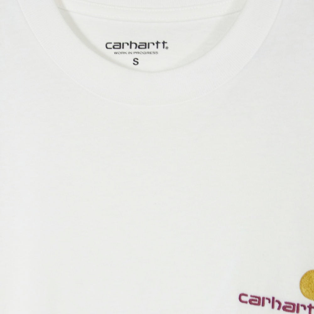 Carhartt カーハート American Script LS アメリカン スクリプト ロゴ刺繍 長袖 Tシャツ ホワイト系 S【中古】