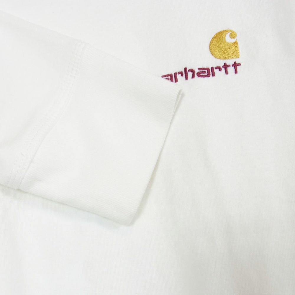 Carhartt カーハート American Script LS アメリカン スクリプト ロゴ刺繍 長袖 Tシャツ ホワイト系 S【中古】