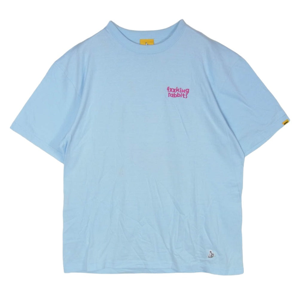 #FR2 エフアールツー アイスクリームロゴ刺繍 バックプリント クルーネック 半袖 Tシャツ ライトブルー系 XL【中古】
