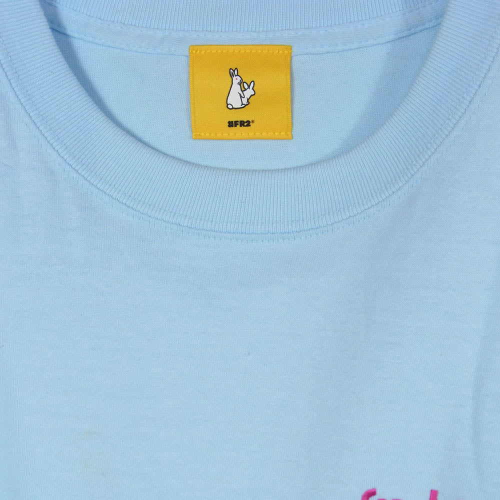 #FR2 エフアールツー アイスクリームロゴ刺繍 バックプリント クルーネック 半袖 Tシャツ ライトブルー系 XL【中古】