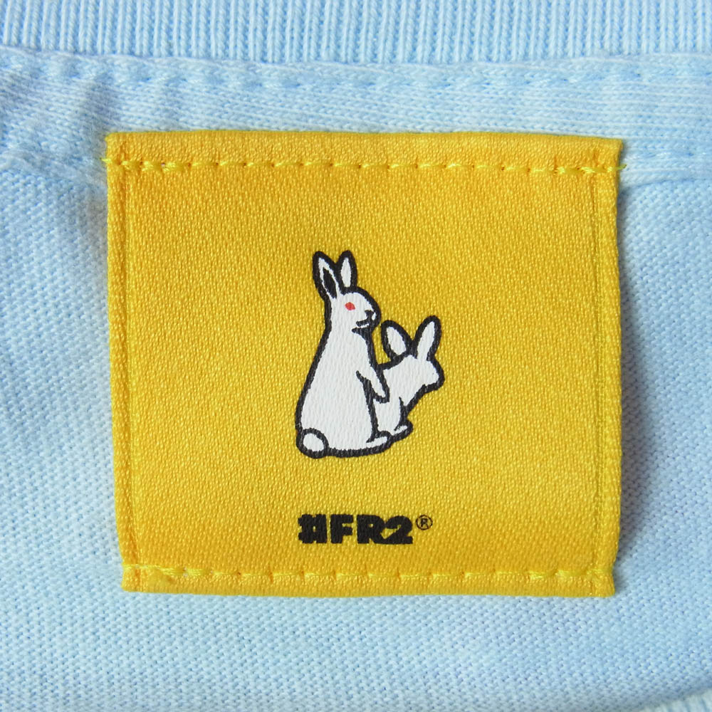 #FR2 エフアールツー アイスクリームロゴ刺繍 バックプリント クルーネック 半袖 Tシャツ ライトブルー系 XL【中古】