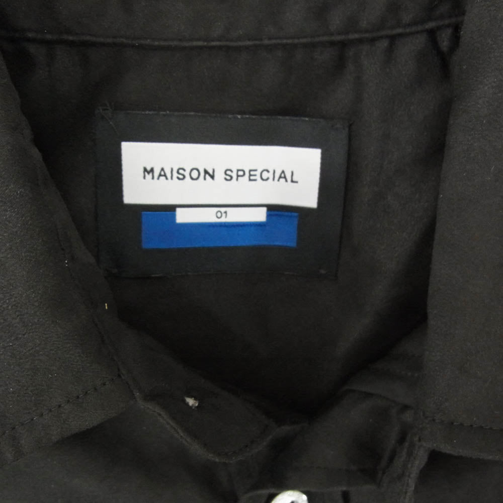 MAISON SPECIAL メゾンスペシャル 11252311216 Curve Pocket A Light Eco Suede Shirt カーブ ポケット ライト エコスウェード 長袖 シャツ ブラック系 1【中古】