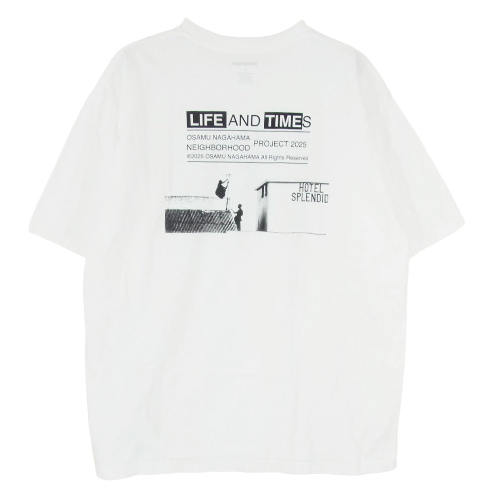NEIGHBORHOOD ネイバーフッド 25AW 251XAZHN-CG01 × OSAMU NAGAHAMA 長濱治 TEE SS-1 フォトプリント コットン 天竺 Tシャツ 半袖カットソー ホワイト系 L【美品】【中古】
