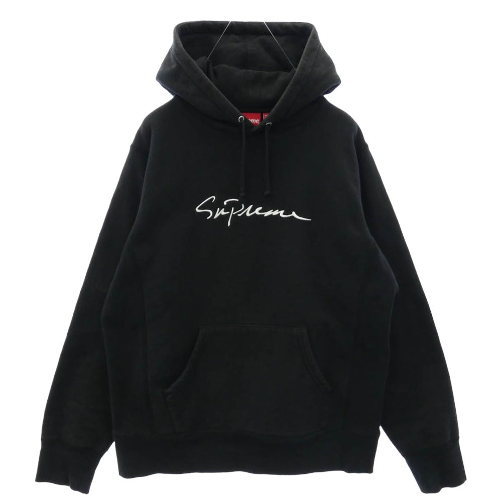 Supreme シュプリーム 18AW Classic Script Hooded Sweatshirt クラシック スクリプト刺繍 プルオーバー フーディ パーカー ブラック系 M【中古】