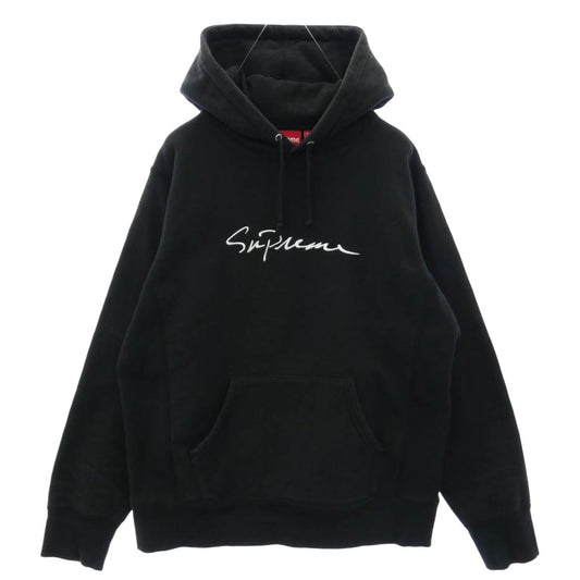 Supreme シュプリーム 18AW Classic Script Hooded Sweatshirt クラシック スクリプト刺繍 プルオーバー フーディ パーカー ブラック系 M【中古】