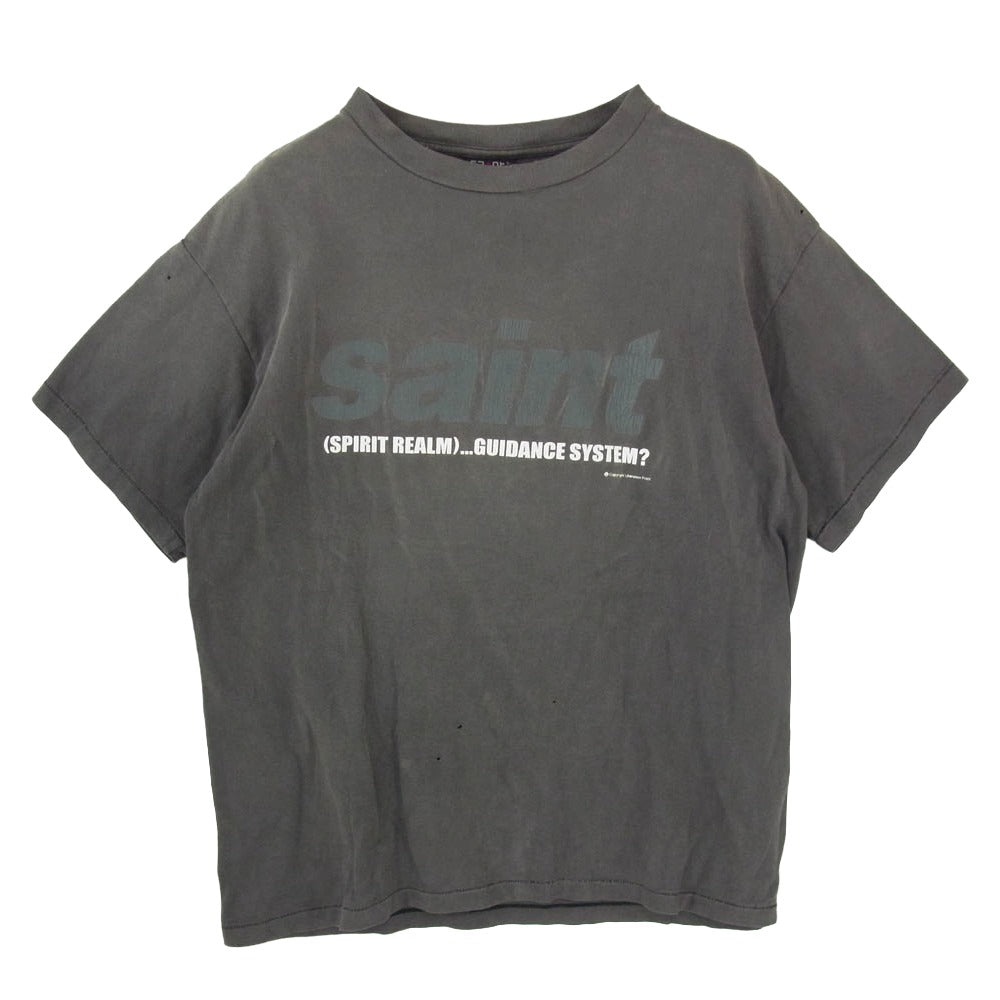 SAINT MICHAEL セントマイケル 23SS SM-S23-0000-006 ST SYSTEM S/S Tee ヴィンテージ加工 フロントロゴ Tシャツ 半袖カットソー チャコール系 XL【中古】