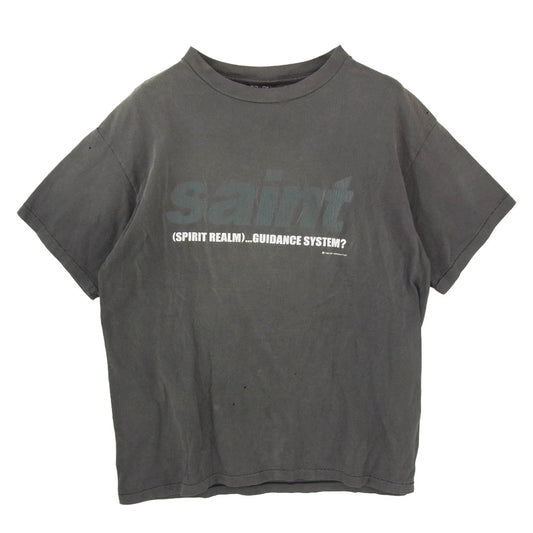 SAINT MICHAEL セントマイケル 23SS SM-S23-0000-006 ST SYSTEM S/S Tee ヴィンテージ加工 フロントロゴ Tシャツ 半袖カットソー チャコール系 XL【中古】