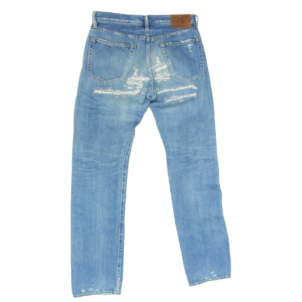 HYSTERIC GLAMOUR ヒステリックグラマー クラッシュリペア加工 スタッズ ストレート デニム パンツ インディゴブルー系 31【中古】