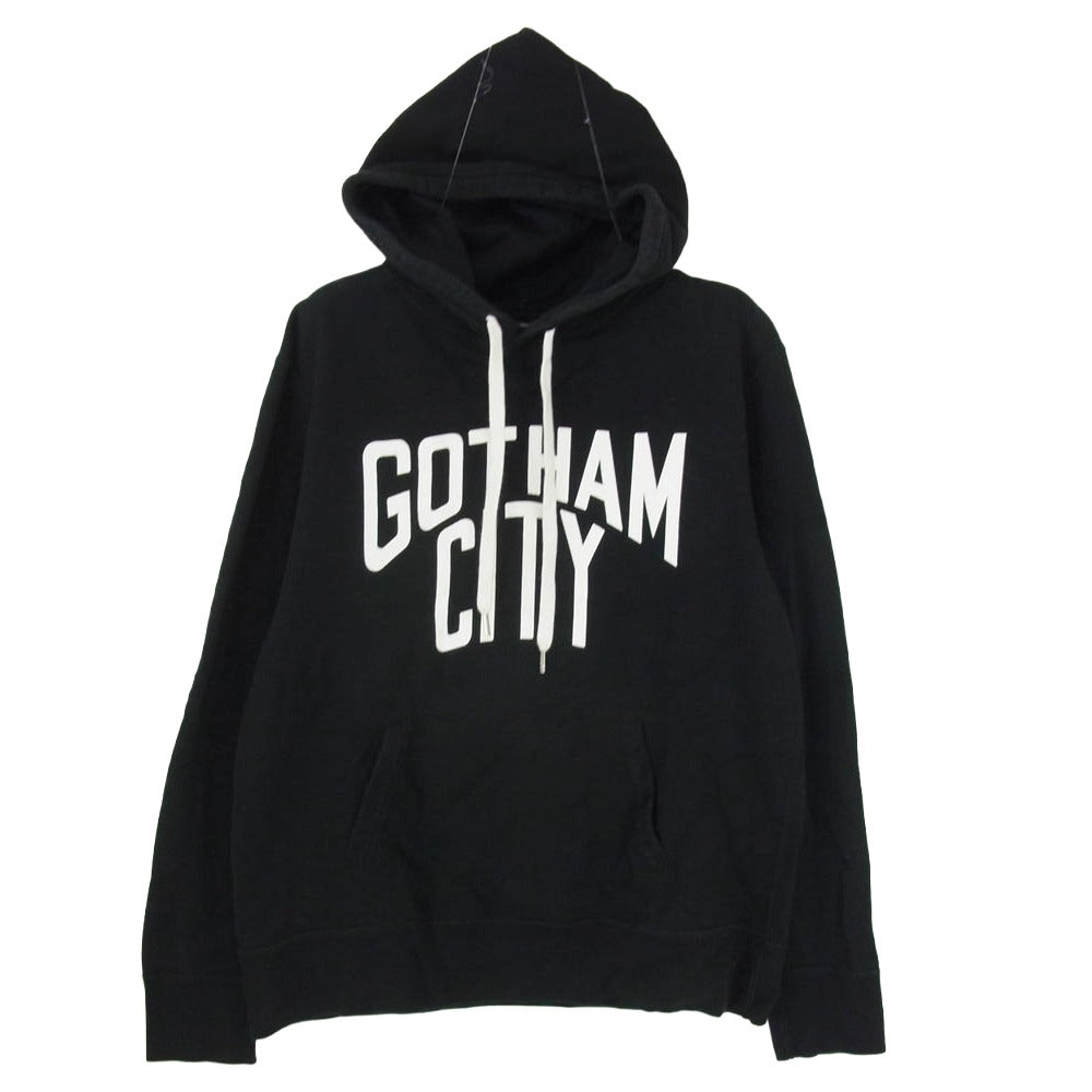 NUMBER(N)INE ナンバーナイン GOTHAM CITY エルボーパッチ ロゴプリント プルオーバーパーカー フーディ ブラック系 3【中古】