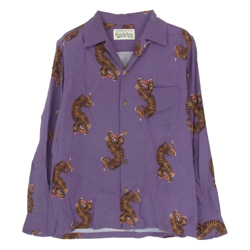 WACKO MARIA ワコマリア 20SS HAWAIIAN SHIRT L/S 虎柄 ハワイアン レーヨン オープンカラーシャツ 開襟 長袖シャツ パープル系 S【中古】