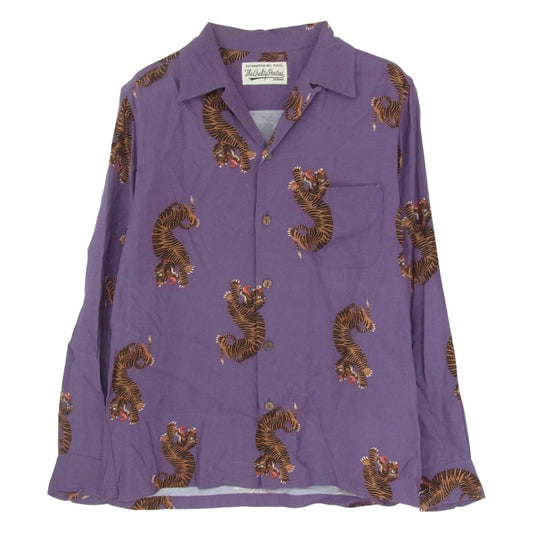 WACKO MARIA ワコマリア 20SS HAWAIIAN SHIRT L/S 虎柄 ハワイアン レーヨン オープンカラーシャツ 開襟 長袖シャツ パープル系 S【中古】