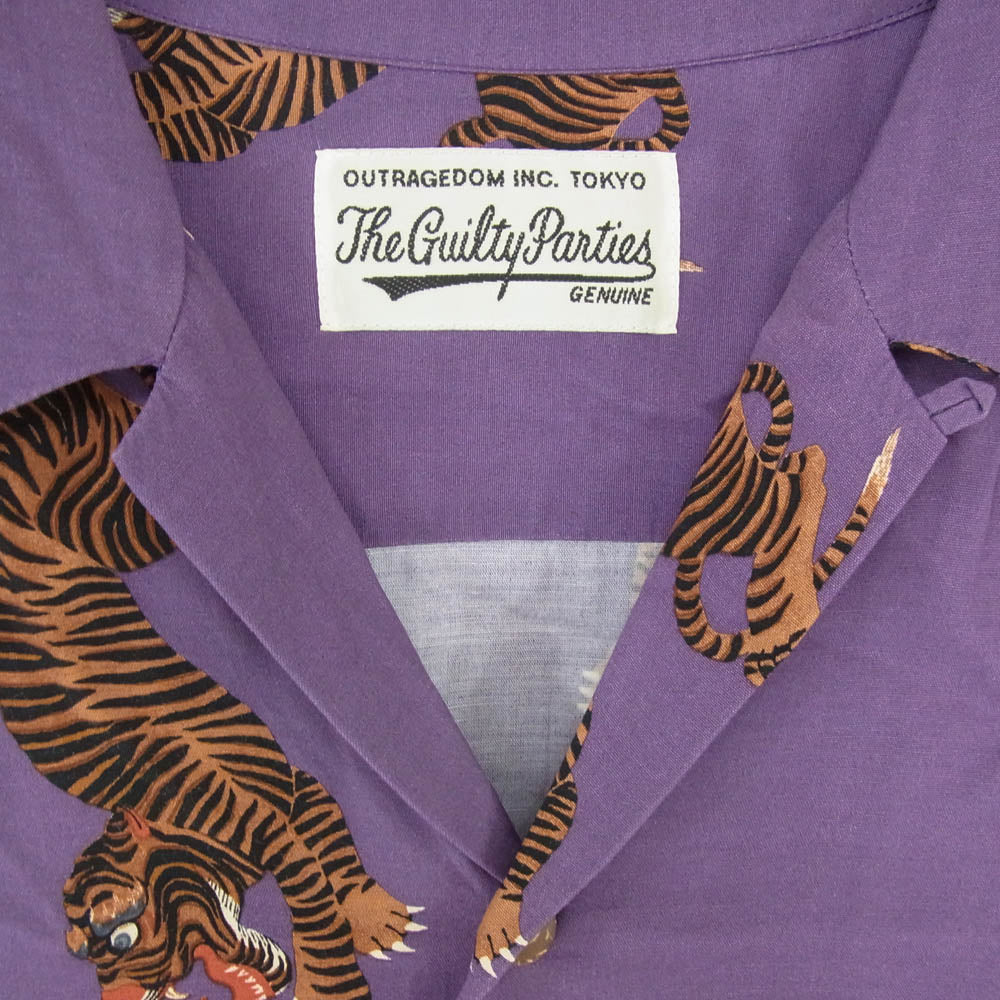 WACKO MARIA ワコマリア 20SS HAWAIIAN SHIRT L/S 虎柄 ハワイアン レーヨン オープンカラーシャツ 開襟 長袖シャツ パープル系 S【中古】