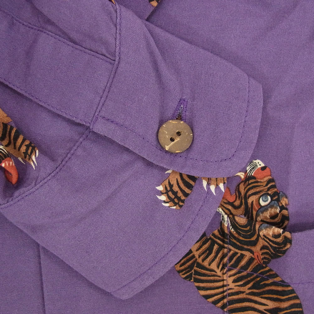 WACKO MARIA ワコマリア 20SS HAWAIIAN SHIRT L/S 虎柄 ハワイアン レーヨン オープンカラーシャツ 開襟 長袖シャツ パープル系 S【中古】