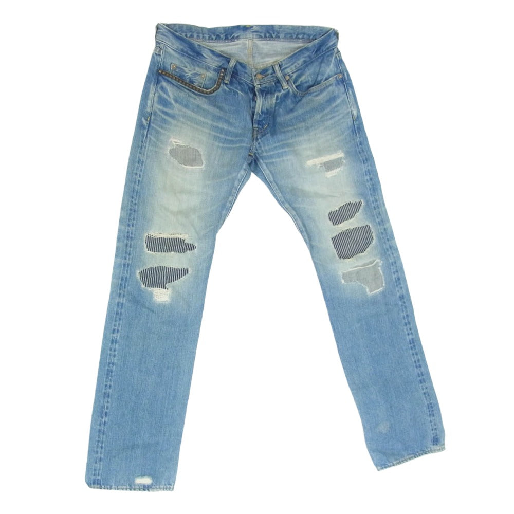 HYSTERIC GLAMOUR ヒステリックグラマー 0212AP03 SP加工 WR クラッシュリペア加工 スタッズ ストレートデニムパンツ インディゴブルー系 32【中古】