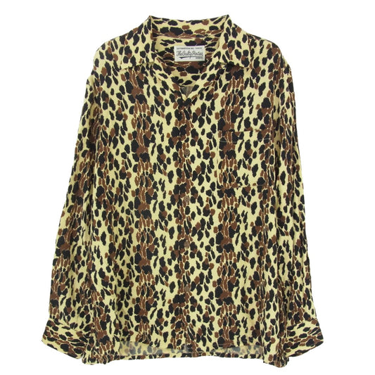 WACKO MARIA ワコマリア 21SS 21SSE-WMS-HI08 HAWAIIAN SHIRT L/S レオパード柄 ハワイアン レーヨン オープンカラーシャツ 開襟 長袖シャツ ブラウン系 M【中古】