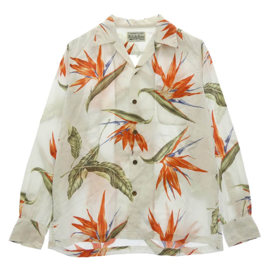 WACKO MARIA ワコマリア 18SS BIRD OF PARADISE L/S HAWAIIAN SHIRT 極楽鳥 ハワイアン オープンカラーシャツ 開襟 長袖シャツ ホワイト系 S【中古】