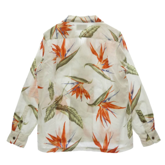 WACKO MARIA ワコマリア 18SS BIRD OF PARADISE L/S HAWAIIAN SHIRT 極楽鳥 ハワイアン オープンカラーシャツ 開襟 長袖シャツ ホワイト系 S【中古】