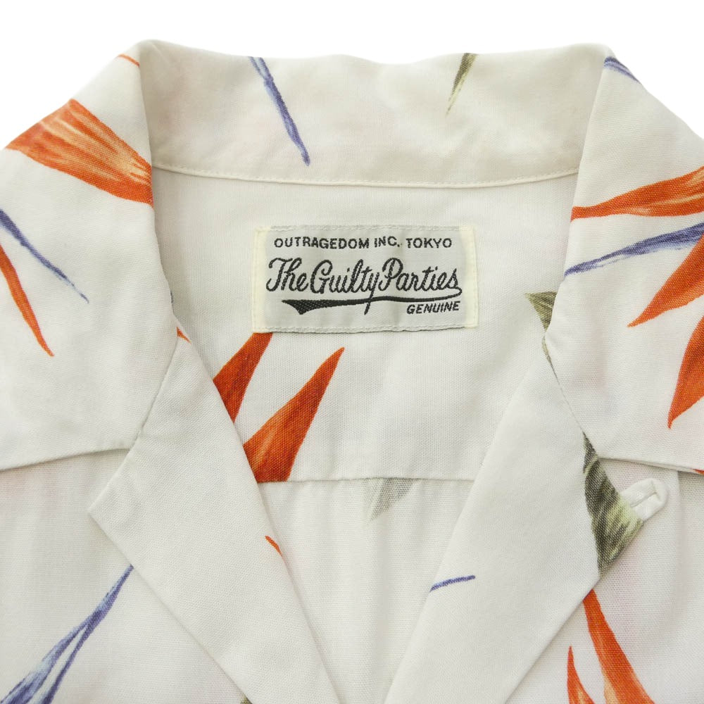 WACKO MARIA ワコマリア 18SS BIRD OF PARADISE L/S HAWAIIAN SHIRT 極楽鳥 ハワイアン オープンカラーシャツ 開襟 長袖シャツ ホワイト系 S【中古】