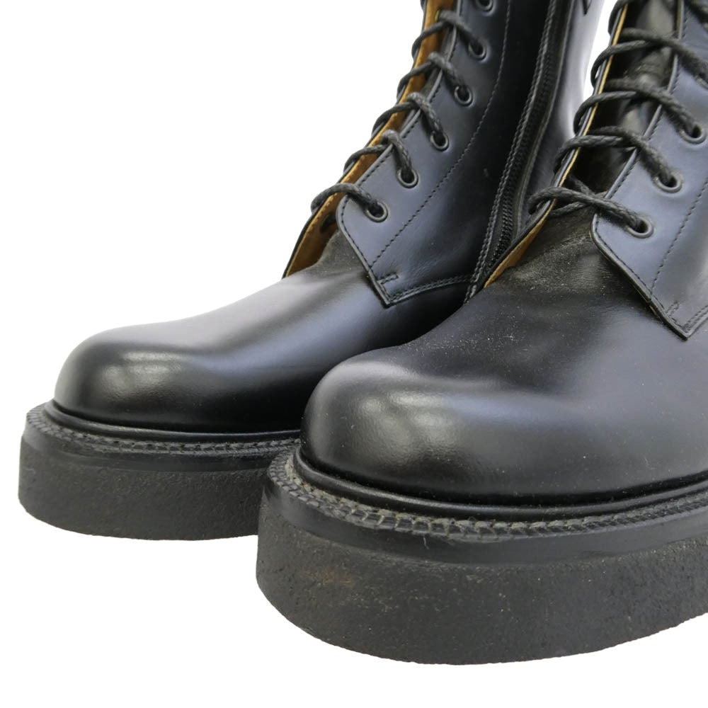 foot the coacher フットザコーチャー ZIP UP PLAIN クレープソール サイドジップ レースアップ ブーツ ブラック系 9【中古】