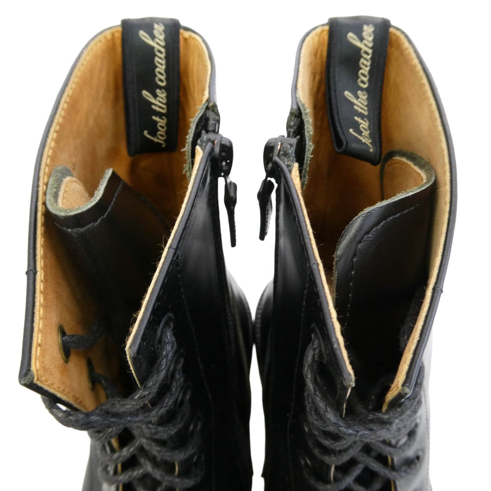 foot the coacher フットザコーチャー ZIP UP PLAIN クレープソール サイドジップ レースアップ ブーツ ブラック系 9【中古】