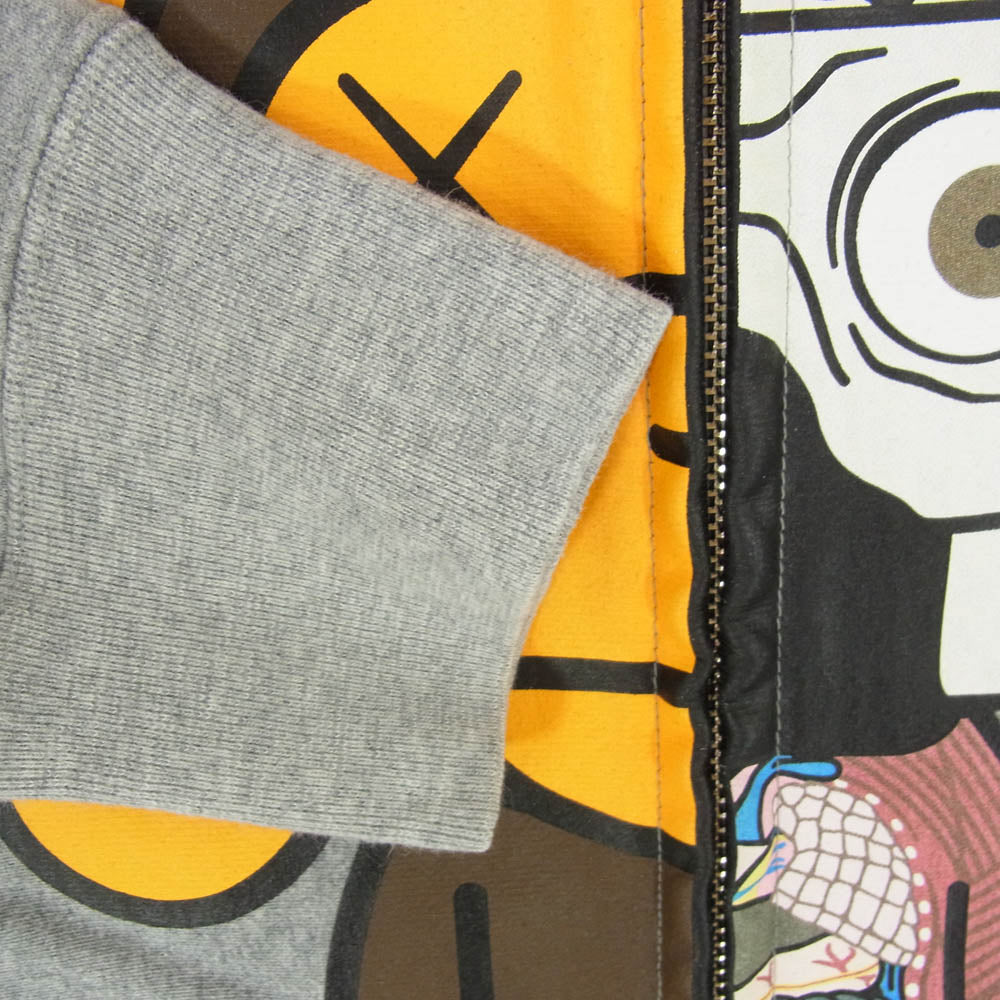 A BATHING APE アベイシングエイプ 11AW × KAWS MILO カウズ FULL ZIP HOODIE ベイビーマイロ 人体模型 ダブルジップ パーカー グレー系 M【中古】