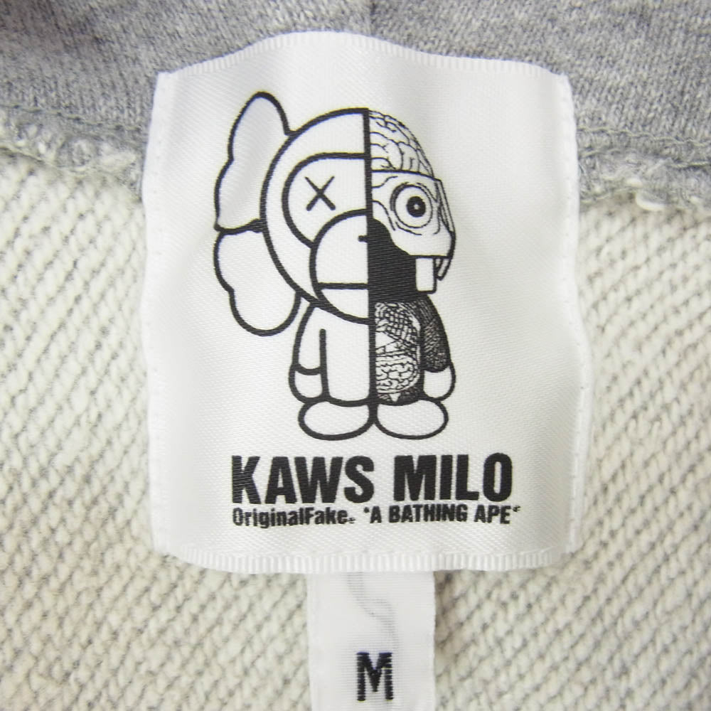 A BATHING APE アベイシングエイプ 11AW × KAWS MILO カウズ FULL ZIP HOODIE ベイビーマイロ 人体模型 ダブルジップ パーカー グレー系 M【中古】